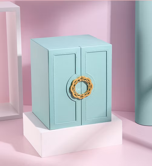 シンプルな二重層大容量バージョンジッパージュエリーボックスレザー収納ボックス